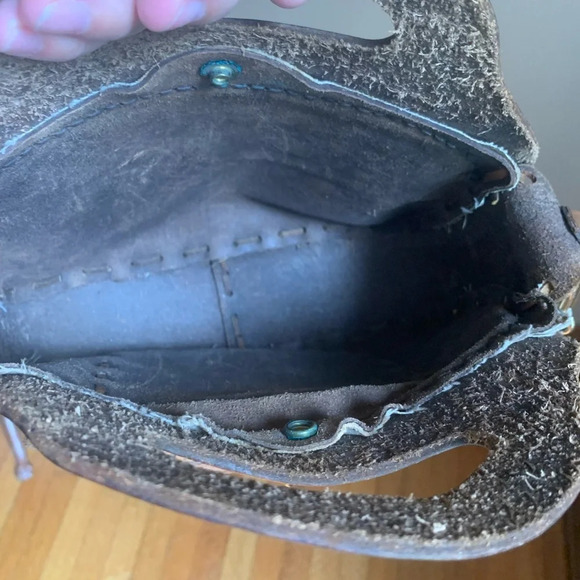 Leather vintage 70’s purse handtooled bag crossbody canvas hippie boho western - Picture 10 of 10